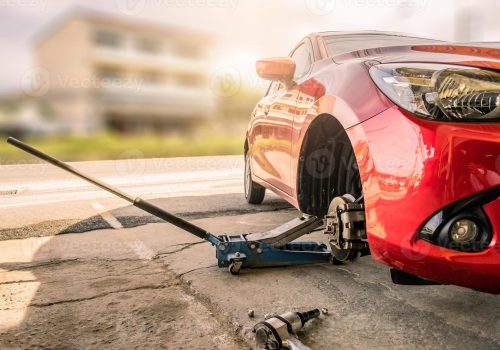 red-car-in-station-repair-service-car-maintenance-for-industry-rubber-wheels-tire-vehicle-auto-car-change-garage-repairing-problem-transport-automobile-service-automotive-maintenance-photo